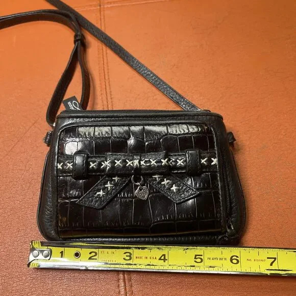 Brighton Black Leather Crossbody Bag Tri Fold Wallet on a String Removable Strap - Picture 11 of 14